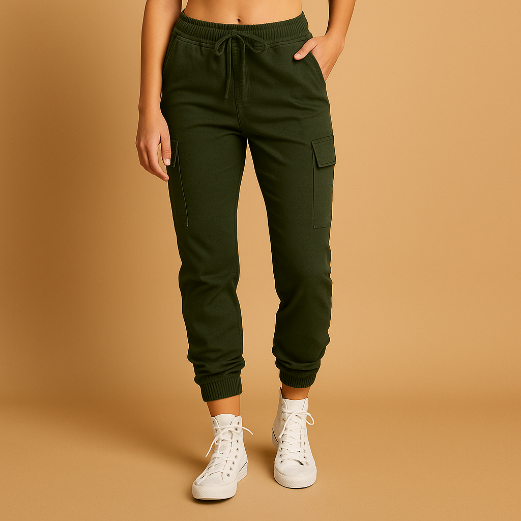 Aansluitende cargobroek met hoge taille voor dames | Elvira