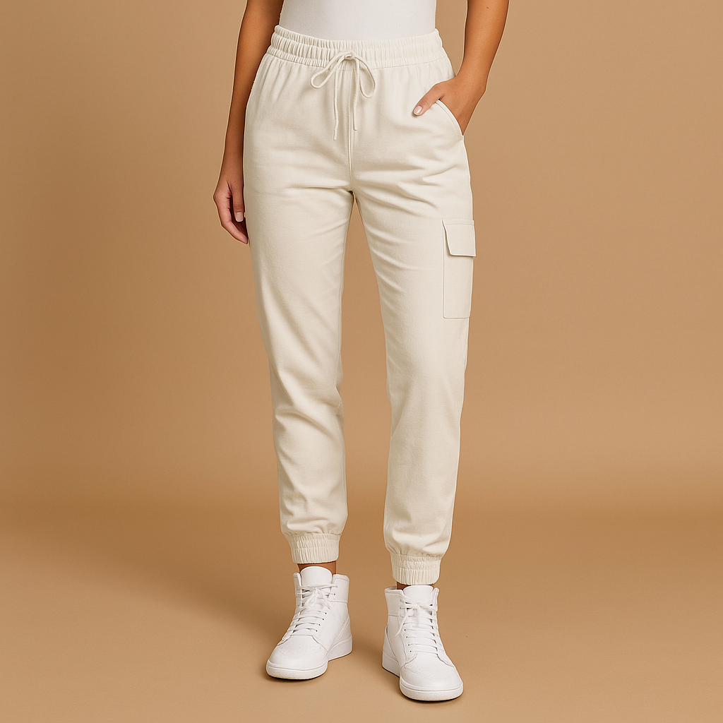 Aansluitende cargobroek met hoge taille voor dames | Elvira
