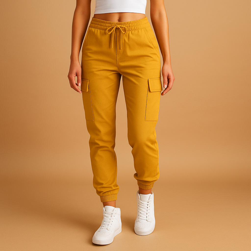 Aansluitende cargobroek met hoge taille voor dames | Elvira
