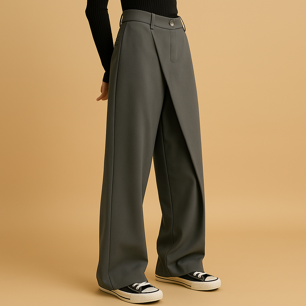 Asymmetrische baggy broek met dubbele knoopsluiting voor dames | Roos
