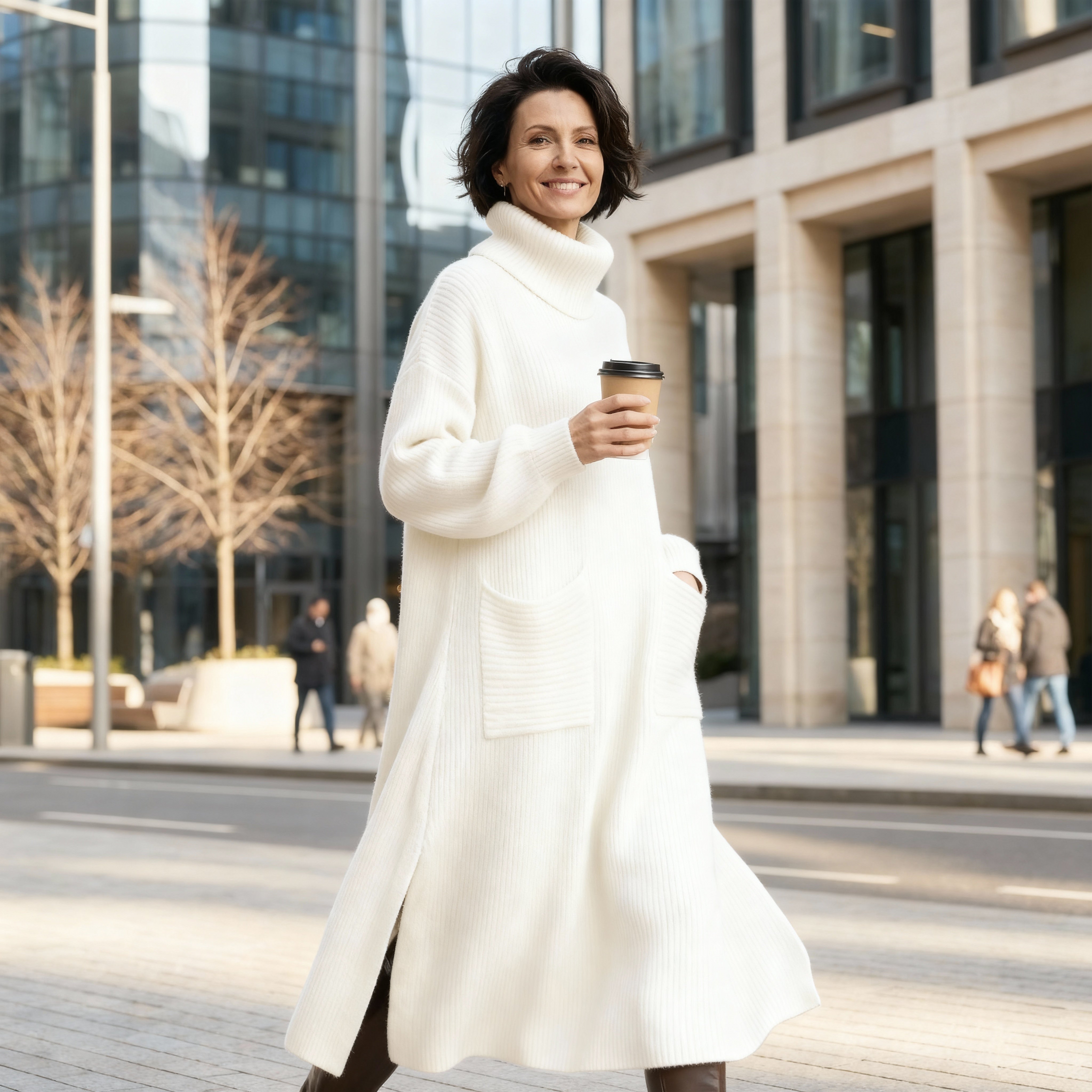 Falado - Oversized gebreide jurk met col voor dames