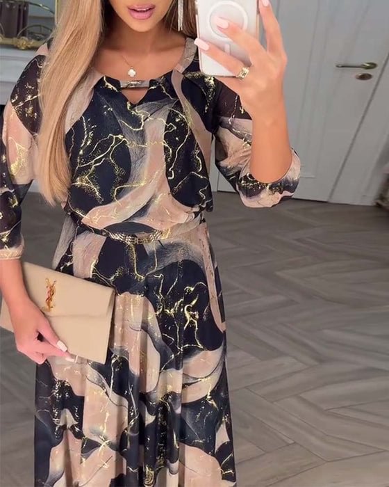 Falado – Elegante jurk met print en driekwart mouwen