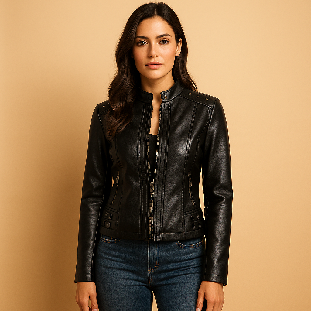 Bikerjas met kraag en studs voor dames | Renate