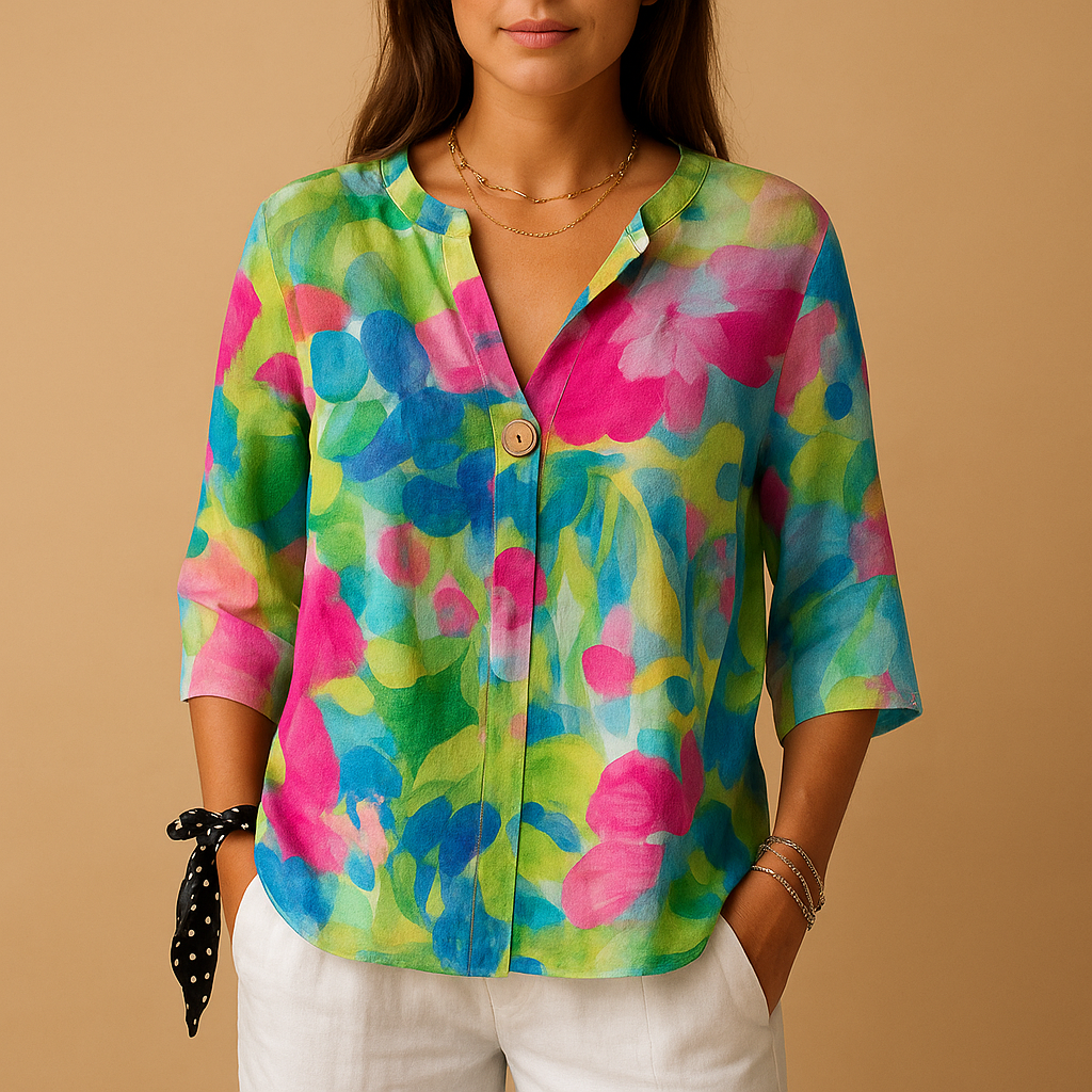 Bloemenblouse met knoopsluiting en klassieke kraag voor dames | Annika