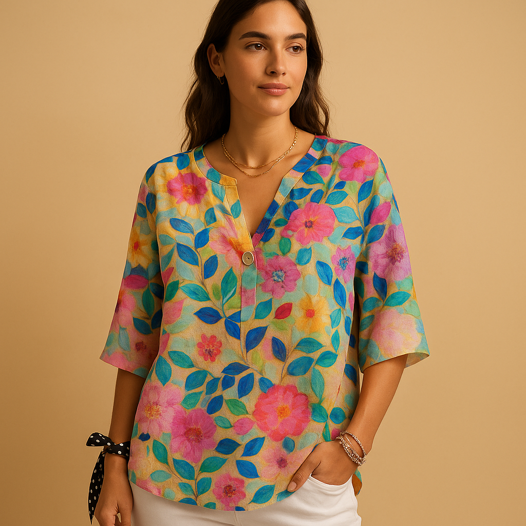 Bloemenblouse met knoopsluiting en klassieke kraag voor dames | Annika