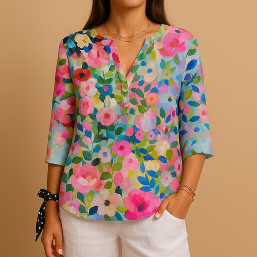Bloemenblouse met knoopsluiting en klassieke kraag voor dames | Annika