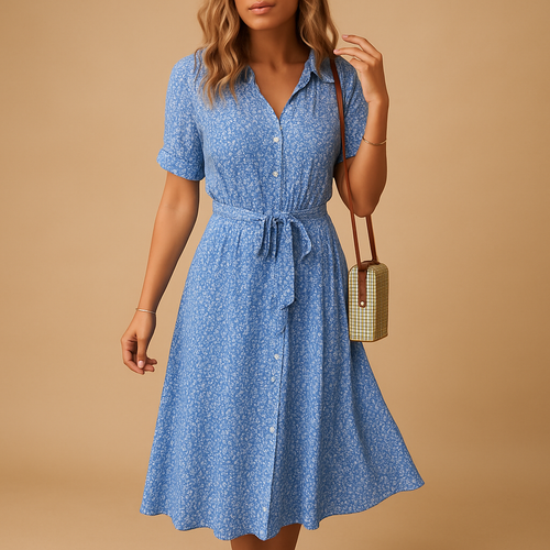Bloemenprint midi-jurk met korte mouwen voor dames | Fleur