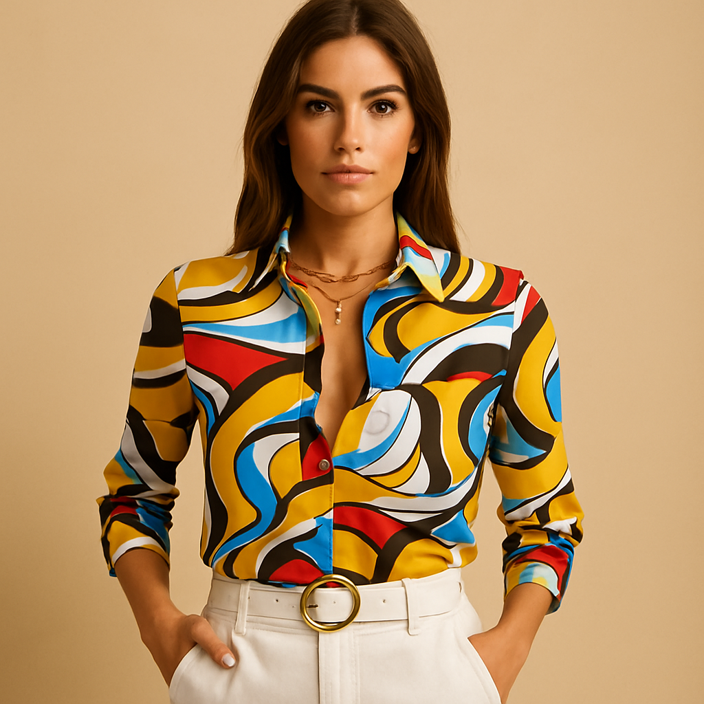Blouse met overslaghals en print voor dames | Nina