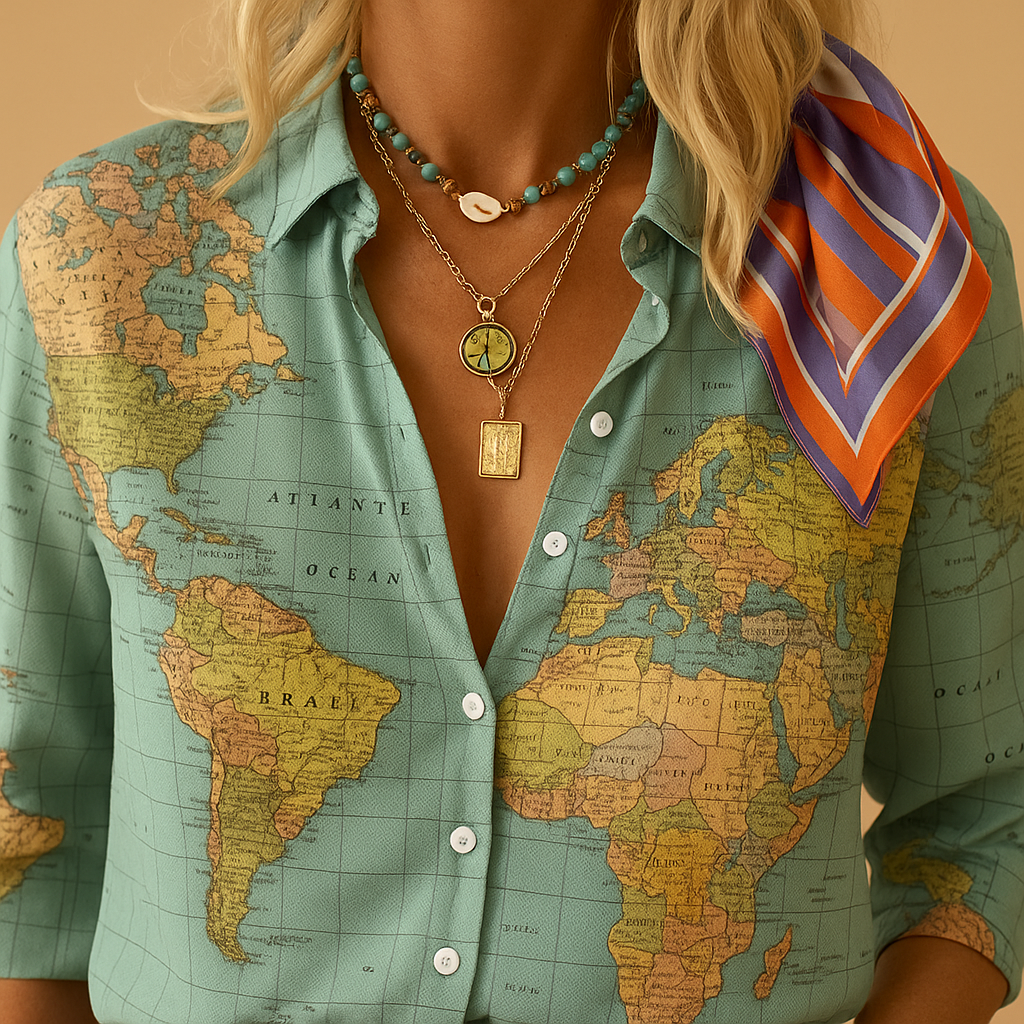Blouse met wereldkaartprint voor dames | Linde