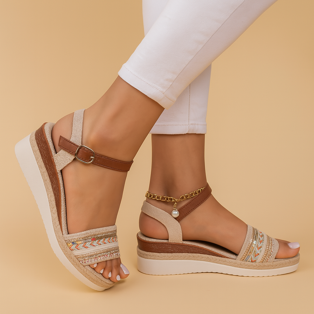 Boho sleehak sandalen met kralen voor dames | Yara