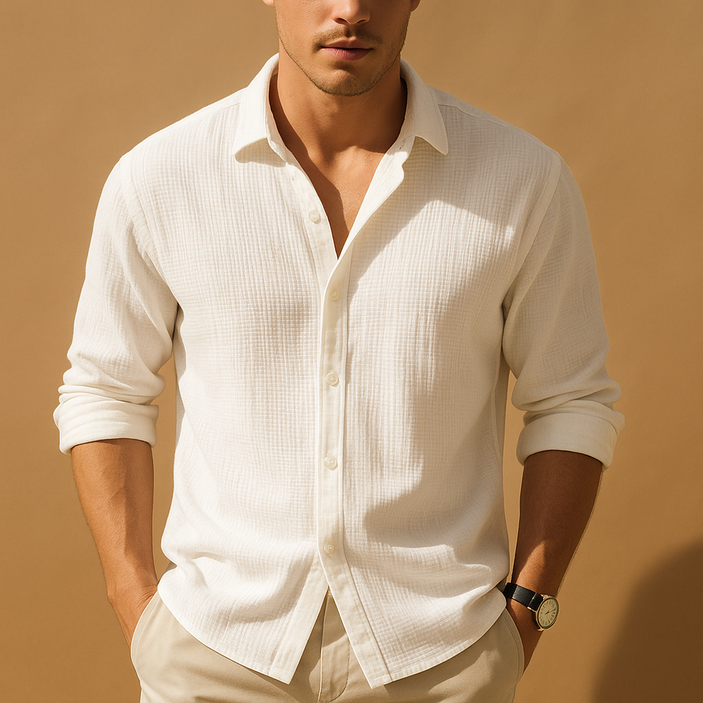 Casual button-down overhemd met opstaande kraag voor heren | Daan