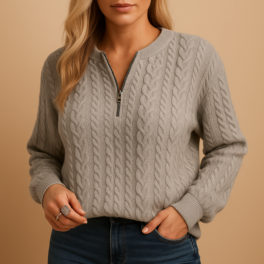 Casual gebreide damestrui met ronde hals en structuur | Yenthe