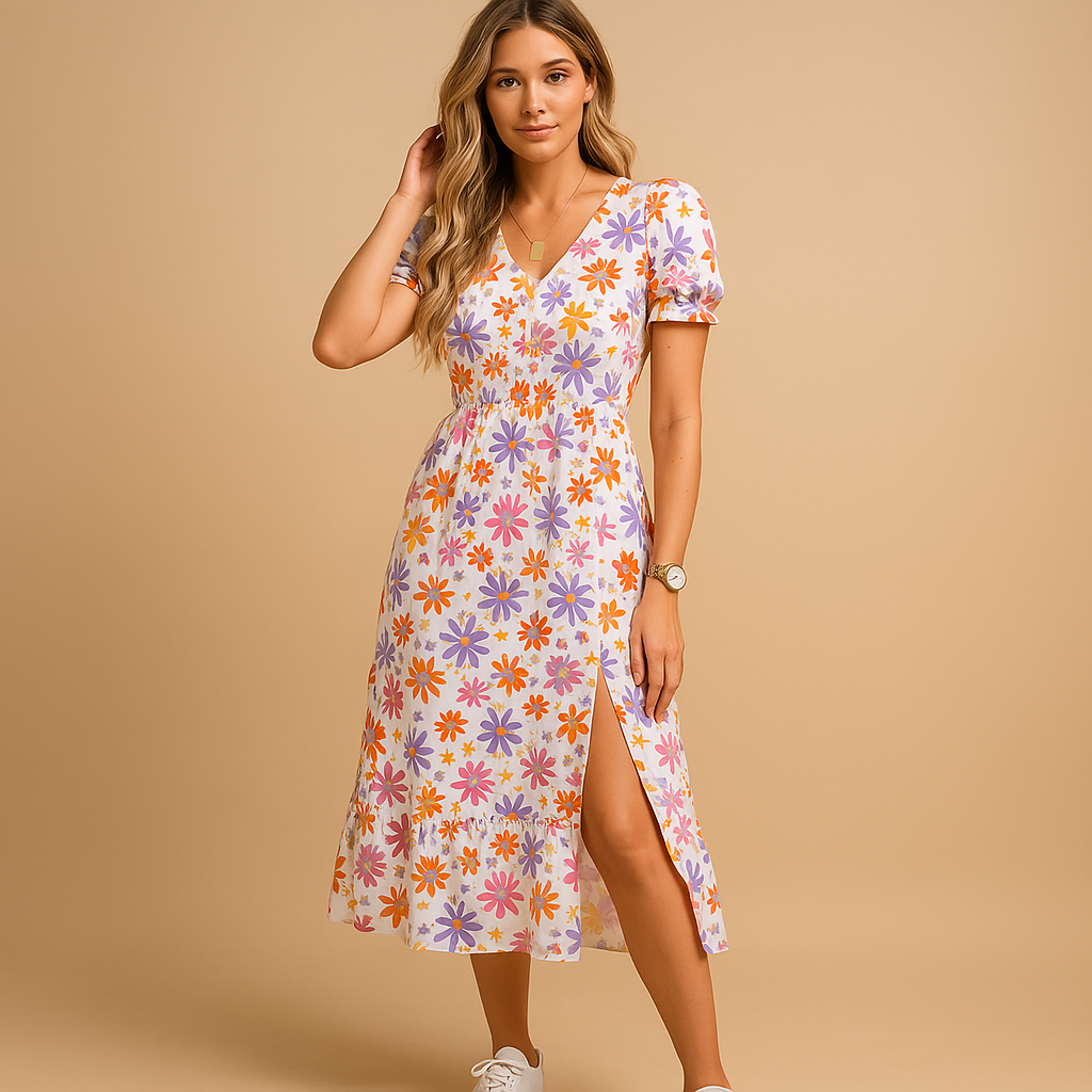 Nina | Casual maxi-jurk met split en V-hals voor dames