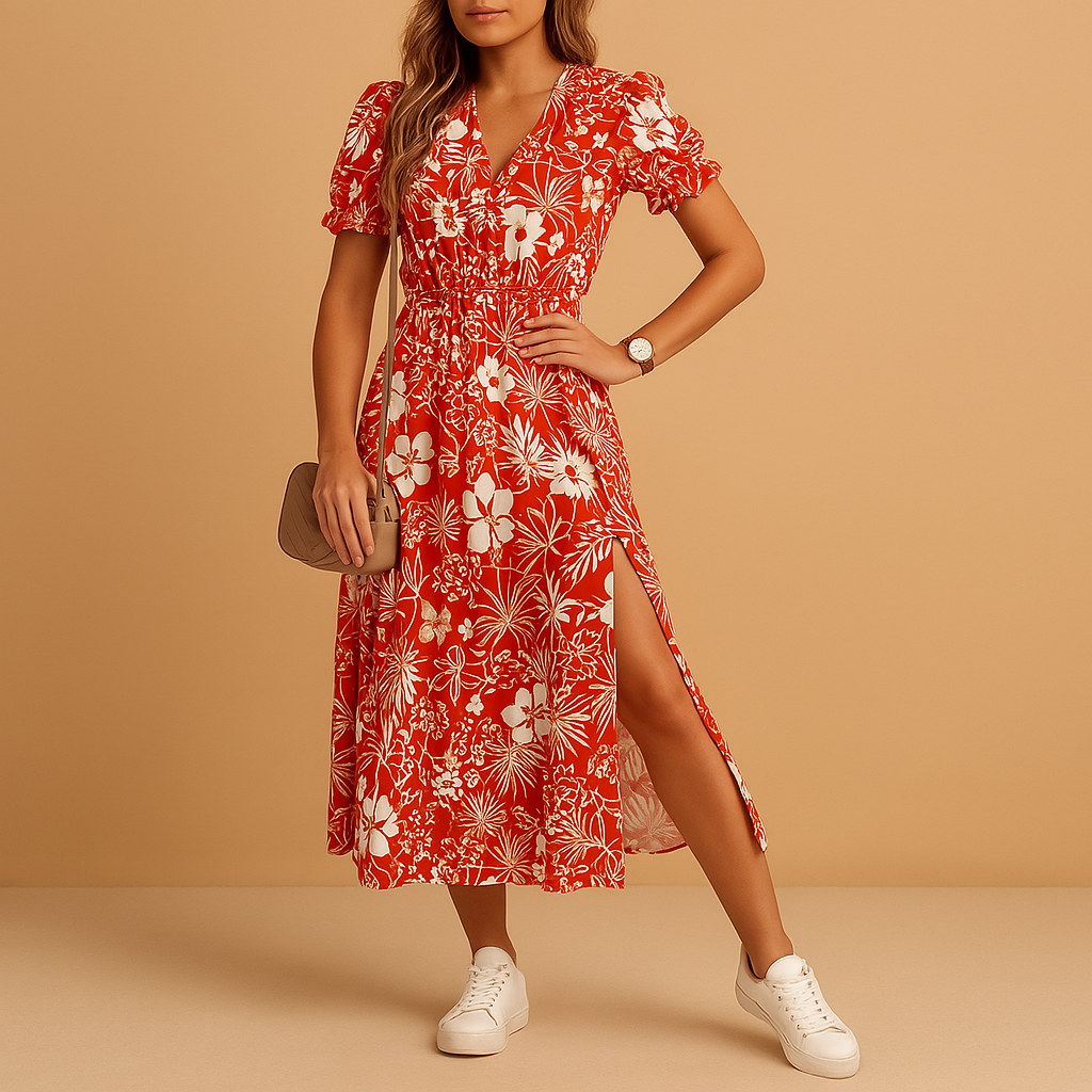 Nina | Casual maxi-jurk met split en V-hals voor dames