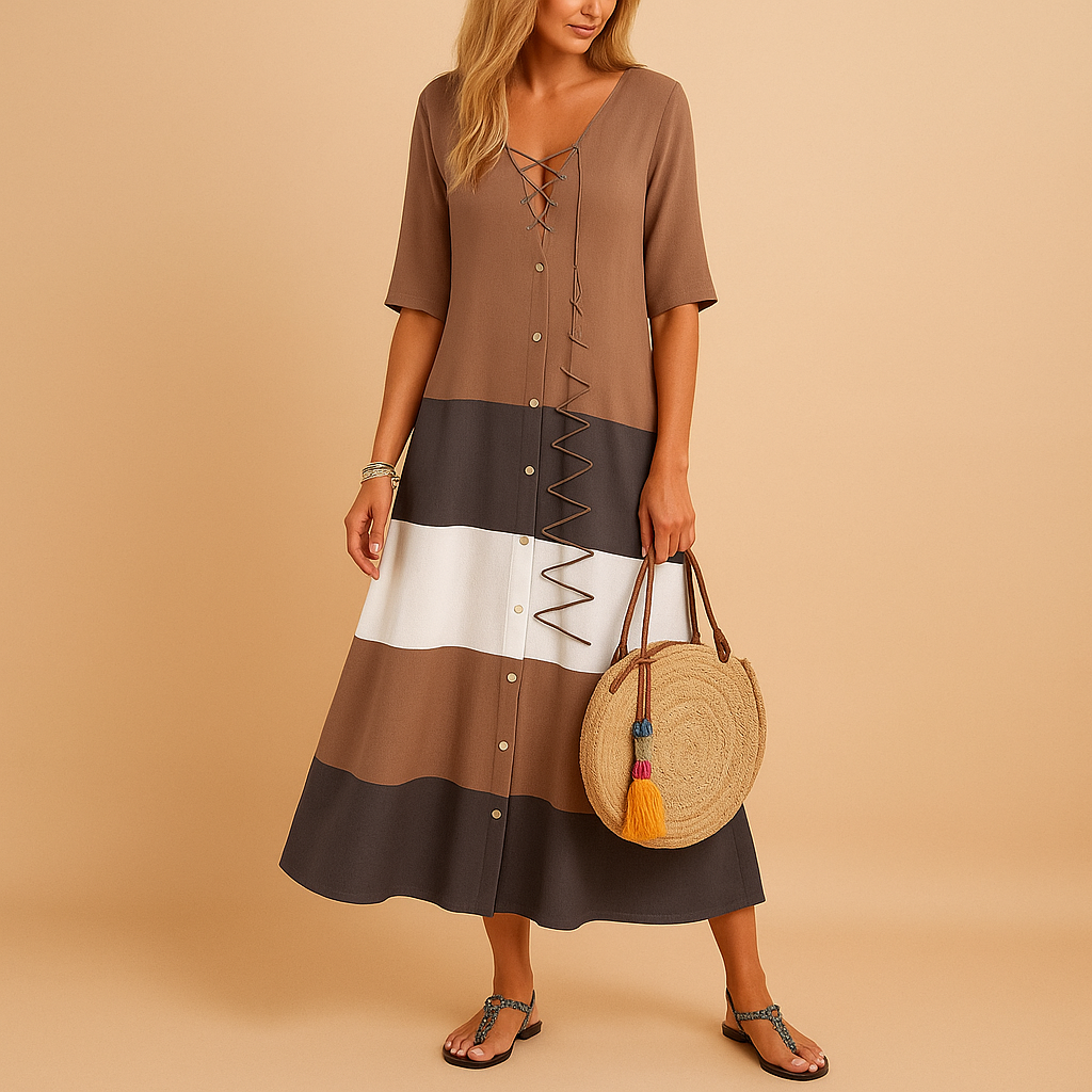 Casual midi jurk met zig-zag details voor dames | Feline