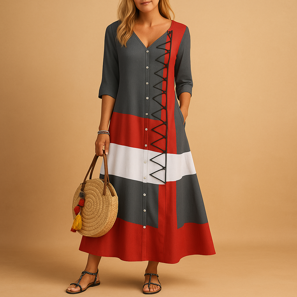 Casual midi jurk met zig-zag details voor dames | Feline