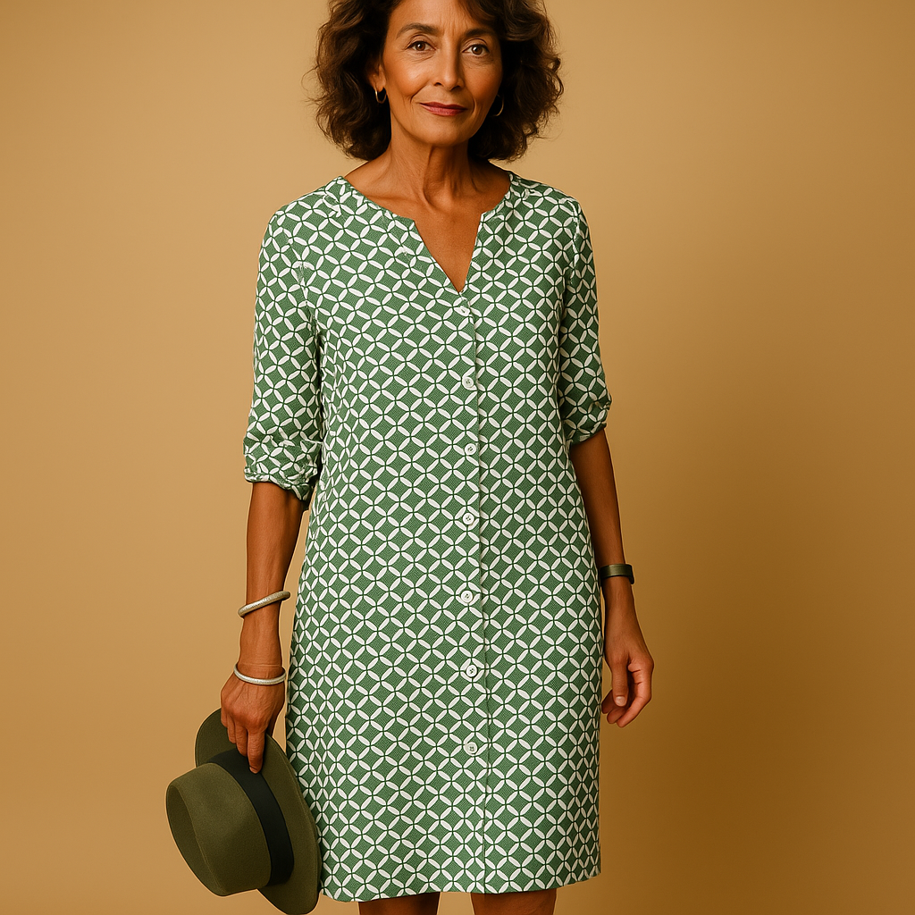 Casual V-hals jurk met halve mouwen voor dames | Renée
