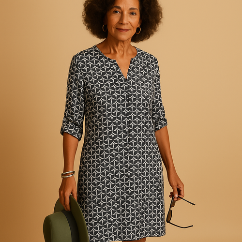Casual V-hals jurk met halve mouwen voor dames | Renée