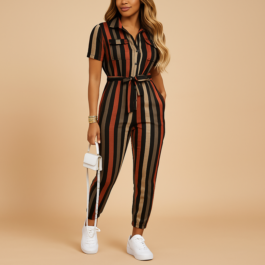 Getailleerde jumpsuit dames met knoopsluiting en flatterende pasvorm |Elvira