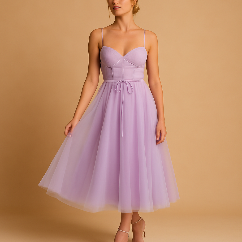 Chiffon maxi-jurk zonder mouwen met tulelaag voor dames | Elodie