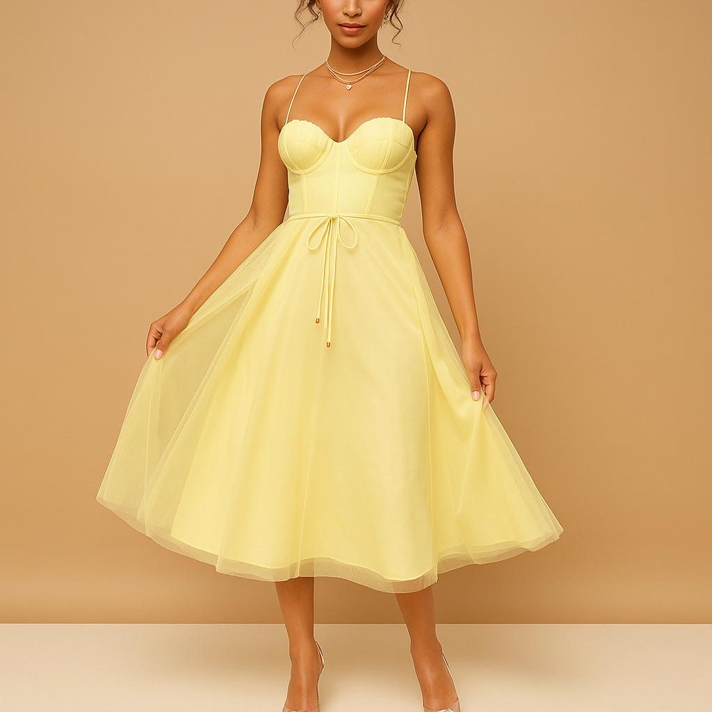 Chiffon maxi-jurk zonder mouwen met tulelaag voor dames | Elodie