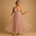 Chiffon maxi-jurk zonder mouwen met tulelaag voor dames | Elodie