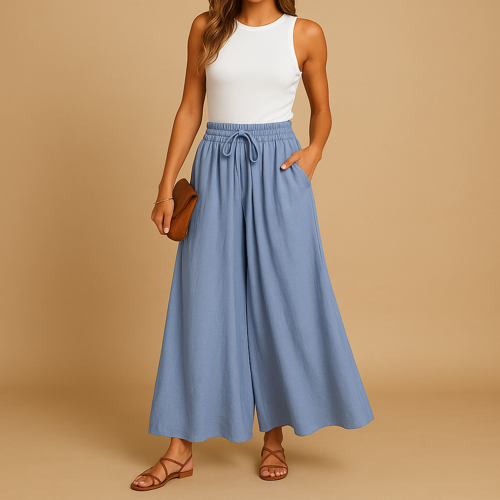 Chique broek met hoge taille en wijde pijpen voor dames | Yara