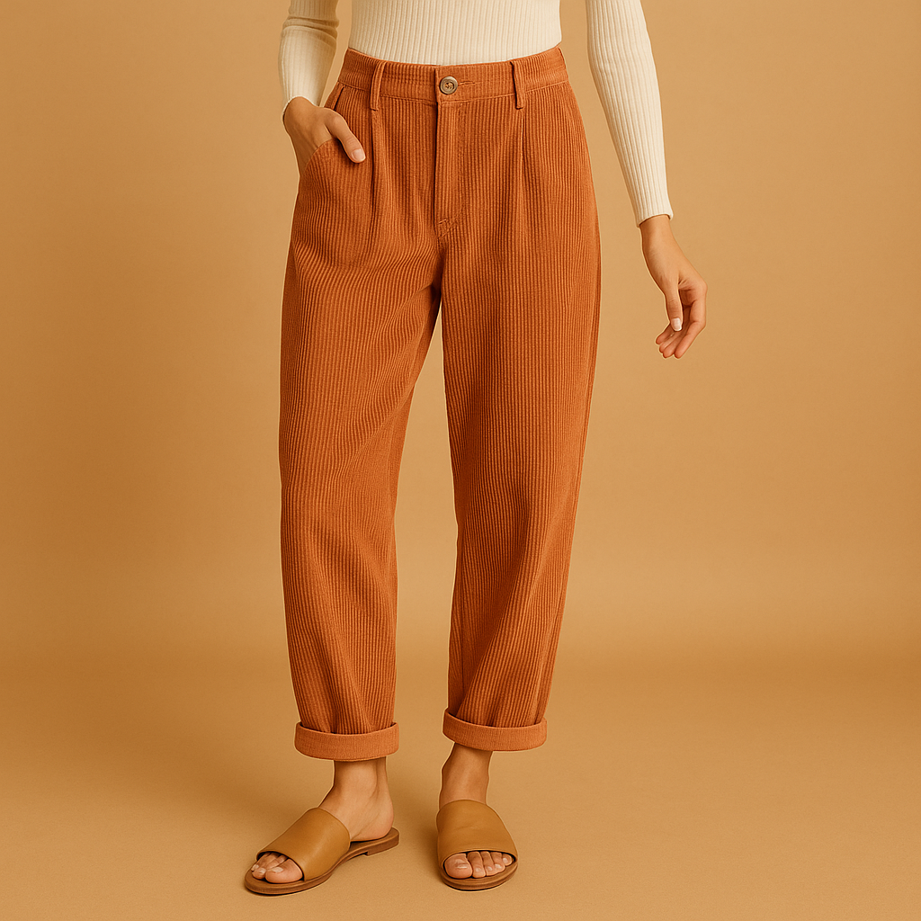 Corduroy broek met hoge taille en rechte pijpen voor dames | Nina