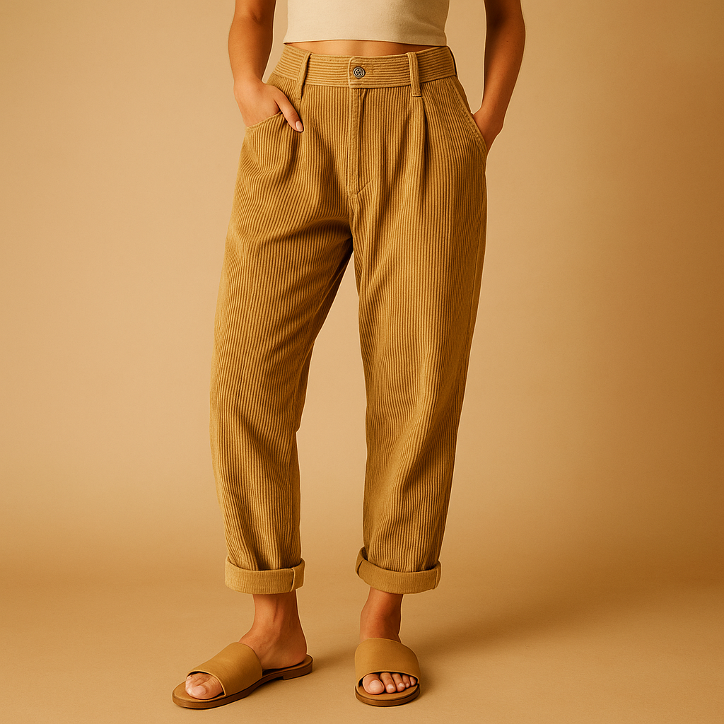 Corduroy broek met hoge taille en rechte pijpen voor dames | Nina