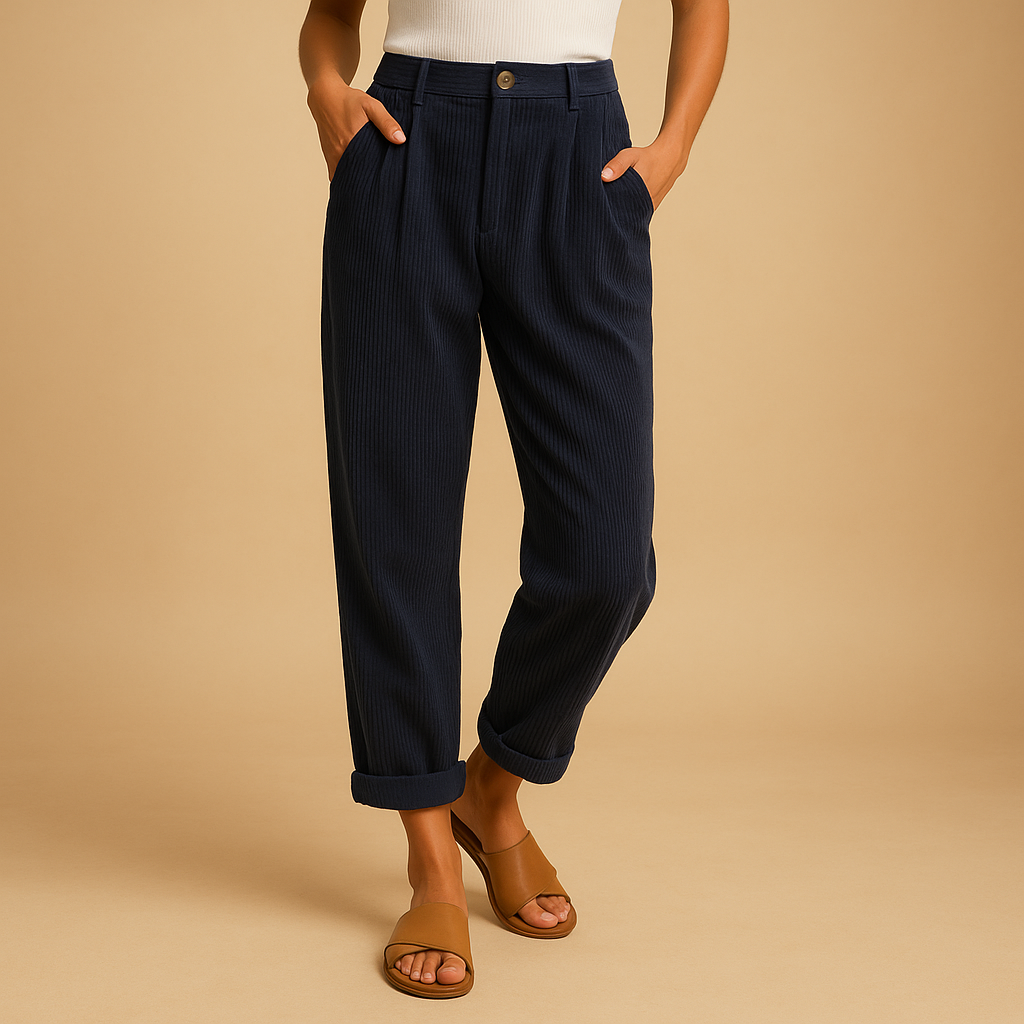 Corduroy broek met hoge taille en rechte pijpen voor dames | Nina