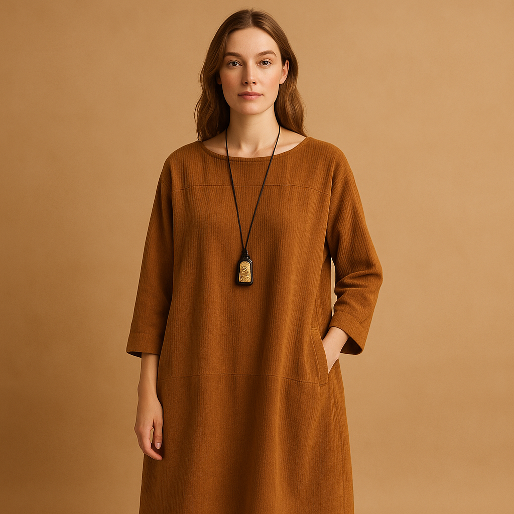 Corduroy zomerjurk met korte mouwen voor dames | Veerle
