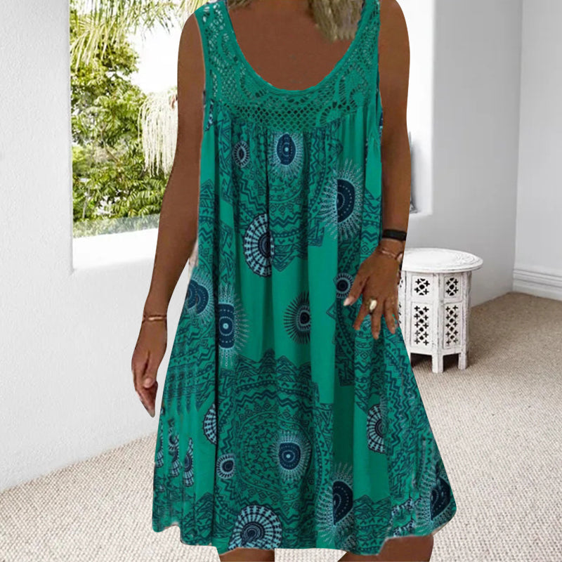 Zenviro – Zomerse mouwloze jurk met print en kanten details voor dames