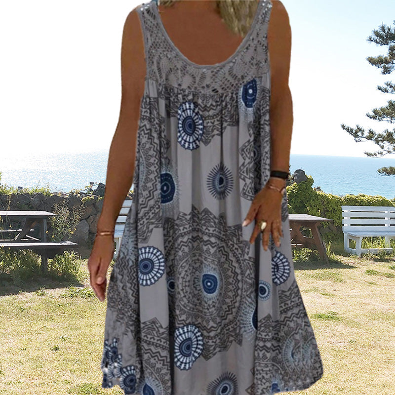 Zenviro – Zomerse mouwloze jurk met print en kanten details voor dames