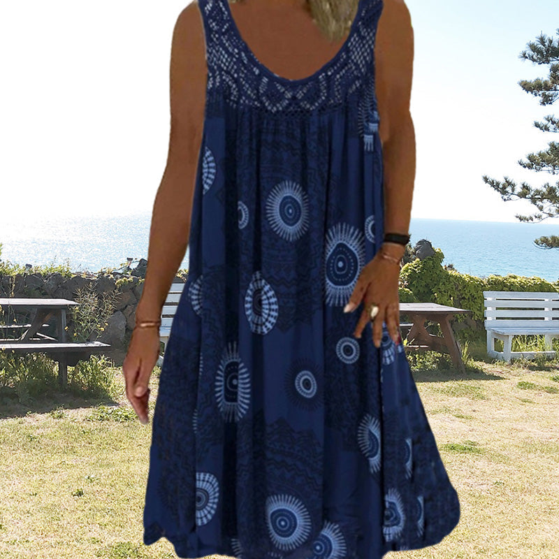 Zenviro – Zomerse mouwloze jurk met print en kanten details voor dames
