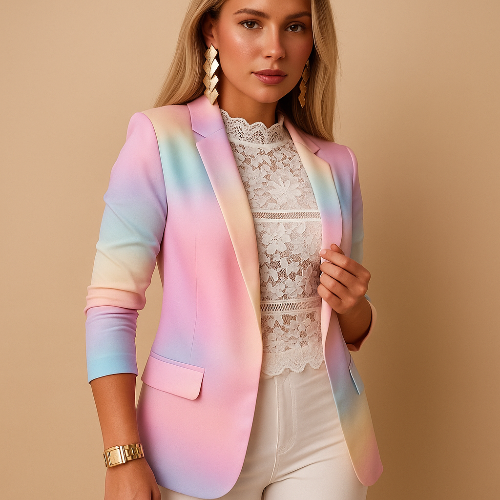 Elegante damesblazer met opvallende print en shawlkraag | Nienke
