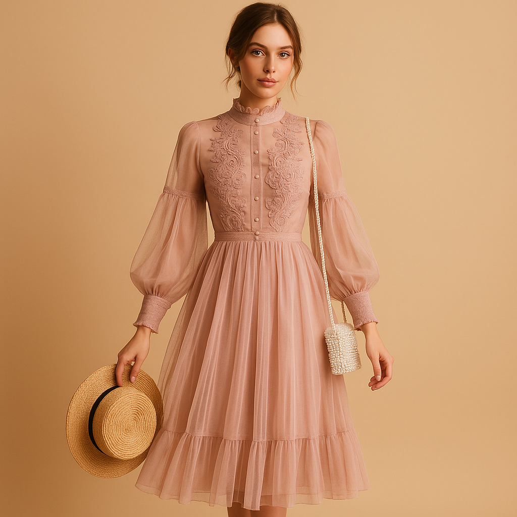 Elegante bloemenjurk met opstaande kraag voor dames | Elvira