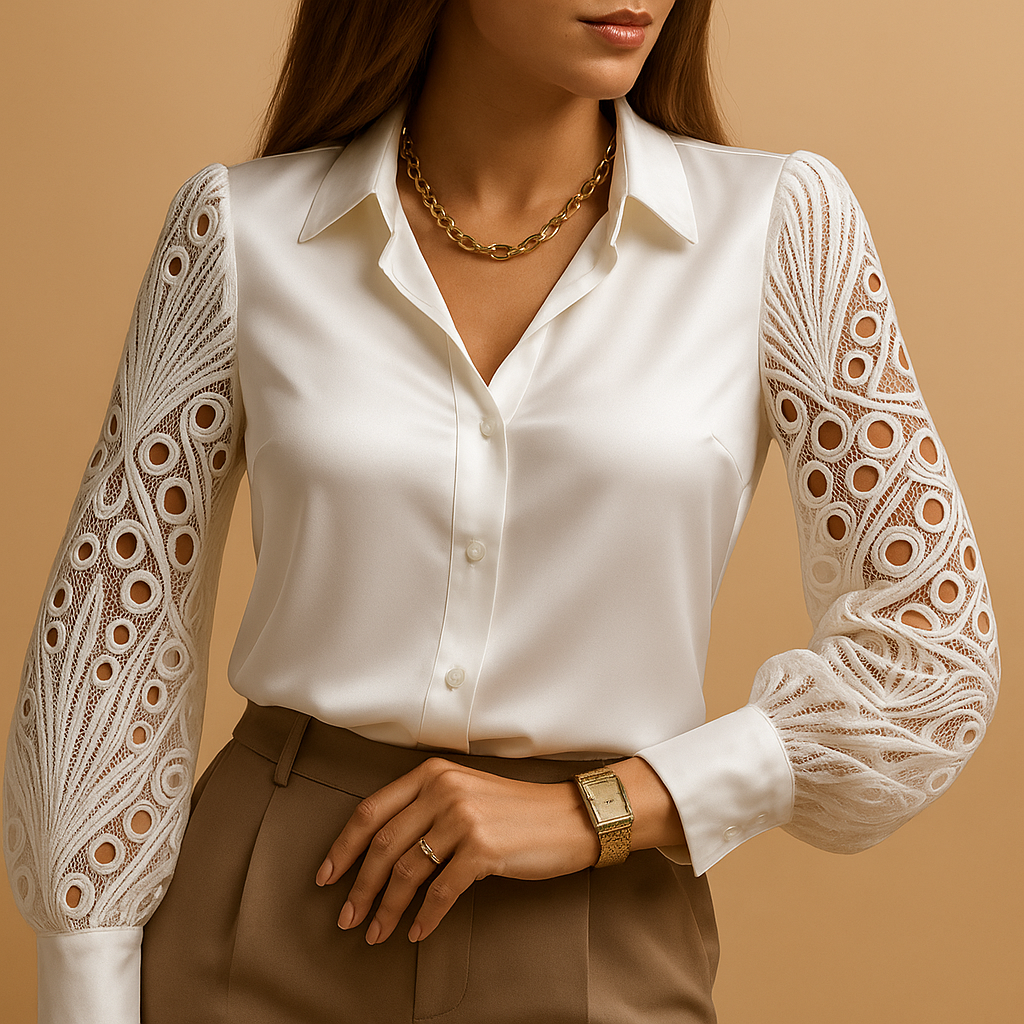 Elegante blouse met kanten mouwen voor dames | Yara