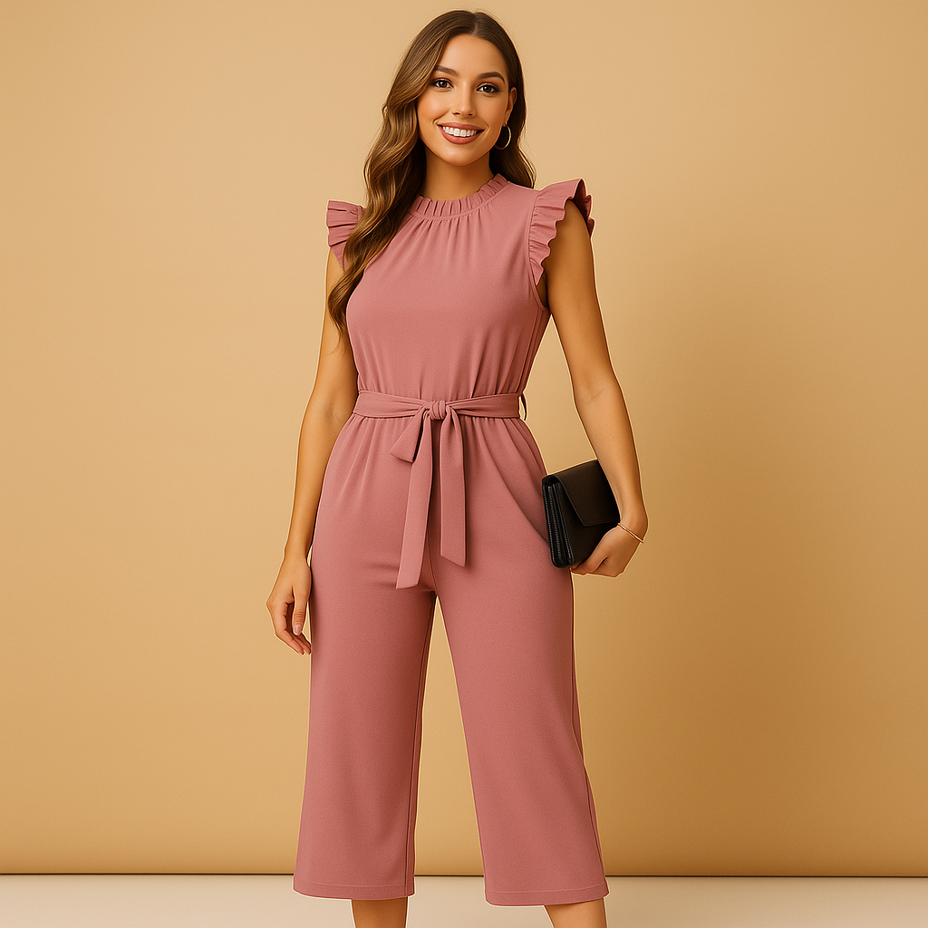 Elegante jumpsuit met ceintuur en kapmouwen voor dames | Yasmine