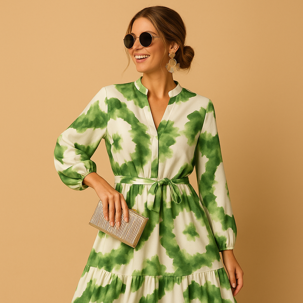 Maxi-jurk met V-hals en lange mouwen voor dames | Nadine