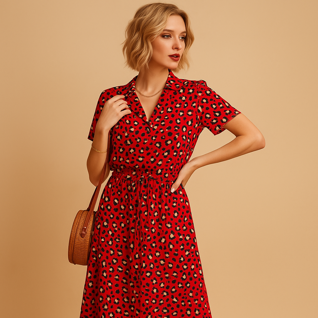 Elegante midi-jurk met korte mouwen voor dames | Clara