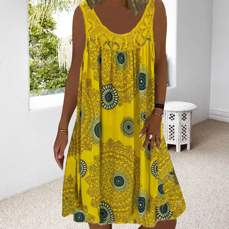 Zenviro – Zomerse mouwloze jurk met print en kanten details voor dames