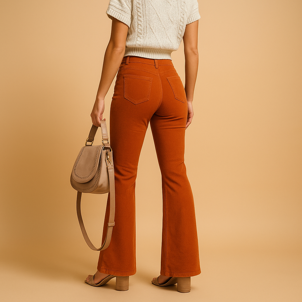 Flared corduroy broek met hoge taille voor dames | Yinthe