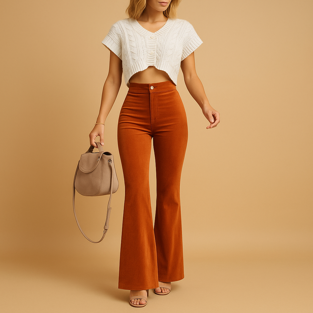 Flared corduroy broek met hoge taille voor dames | Yinthe