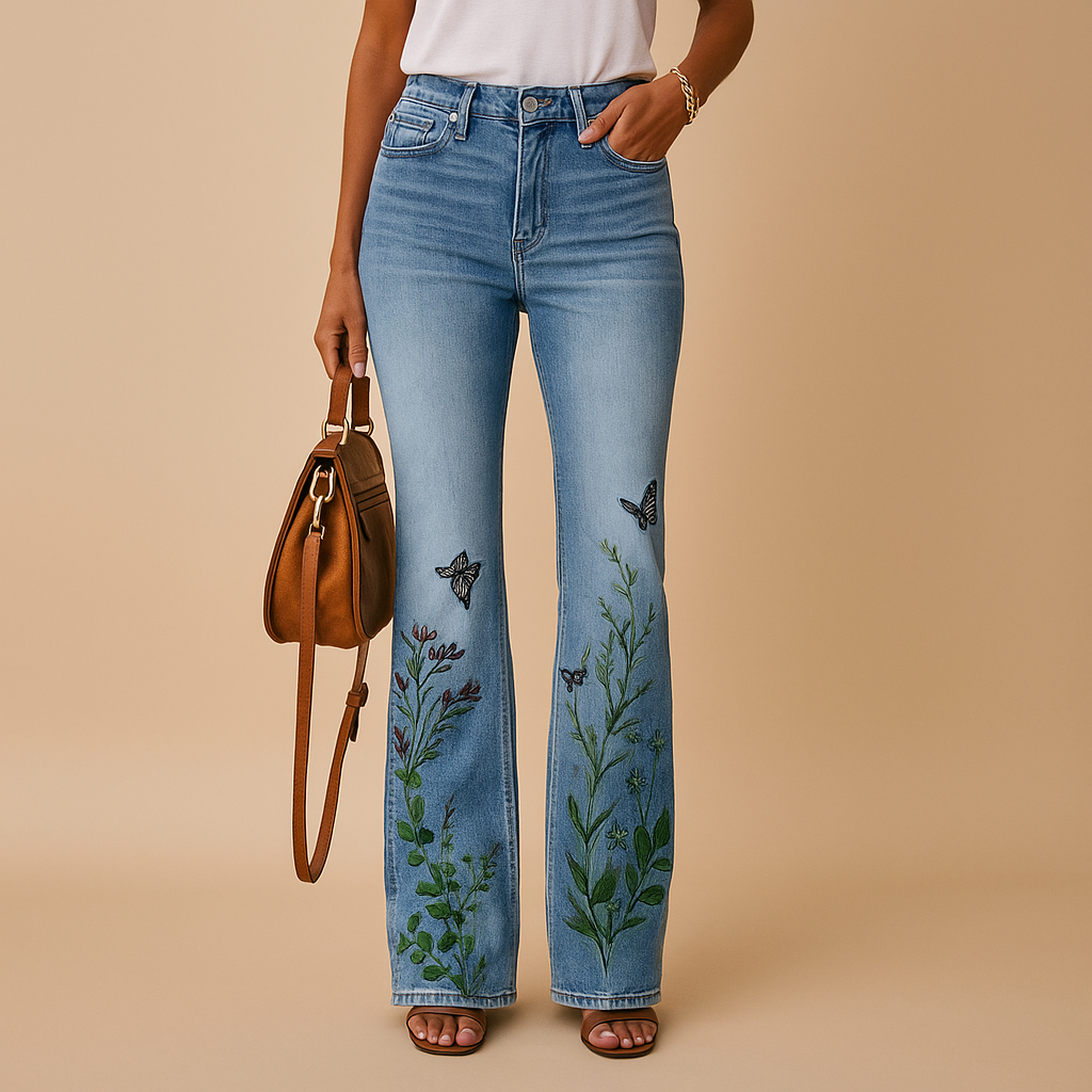 Flared jeans met bloemenprint voor dames | Yara