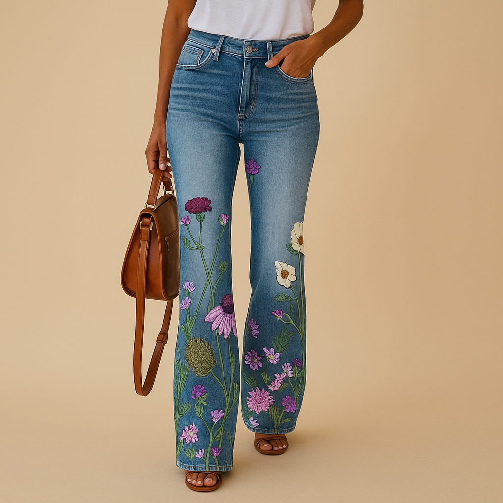 Flared jeans met bloemenprint voor dames | Yara