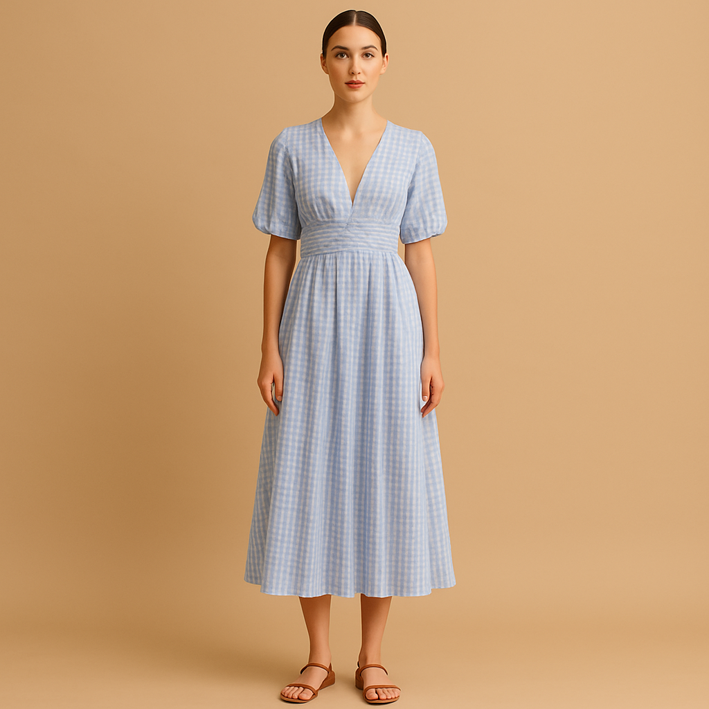 Flowy maxi-jurk met knoopsluiting en lange mouwen voor dames | Danique