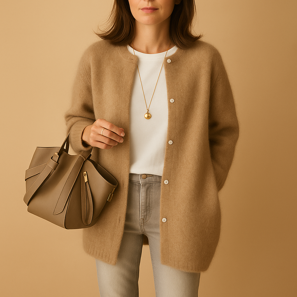 Gebreid damesvest met knopen en lange mouwen | Liora