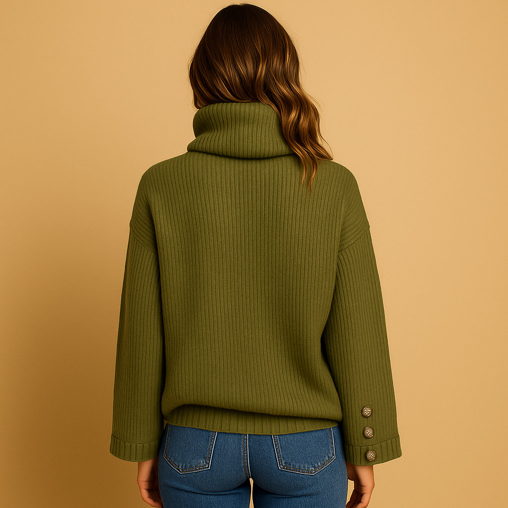 Gebreide coltrui met knoopdetail voor dames | Aafke