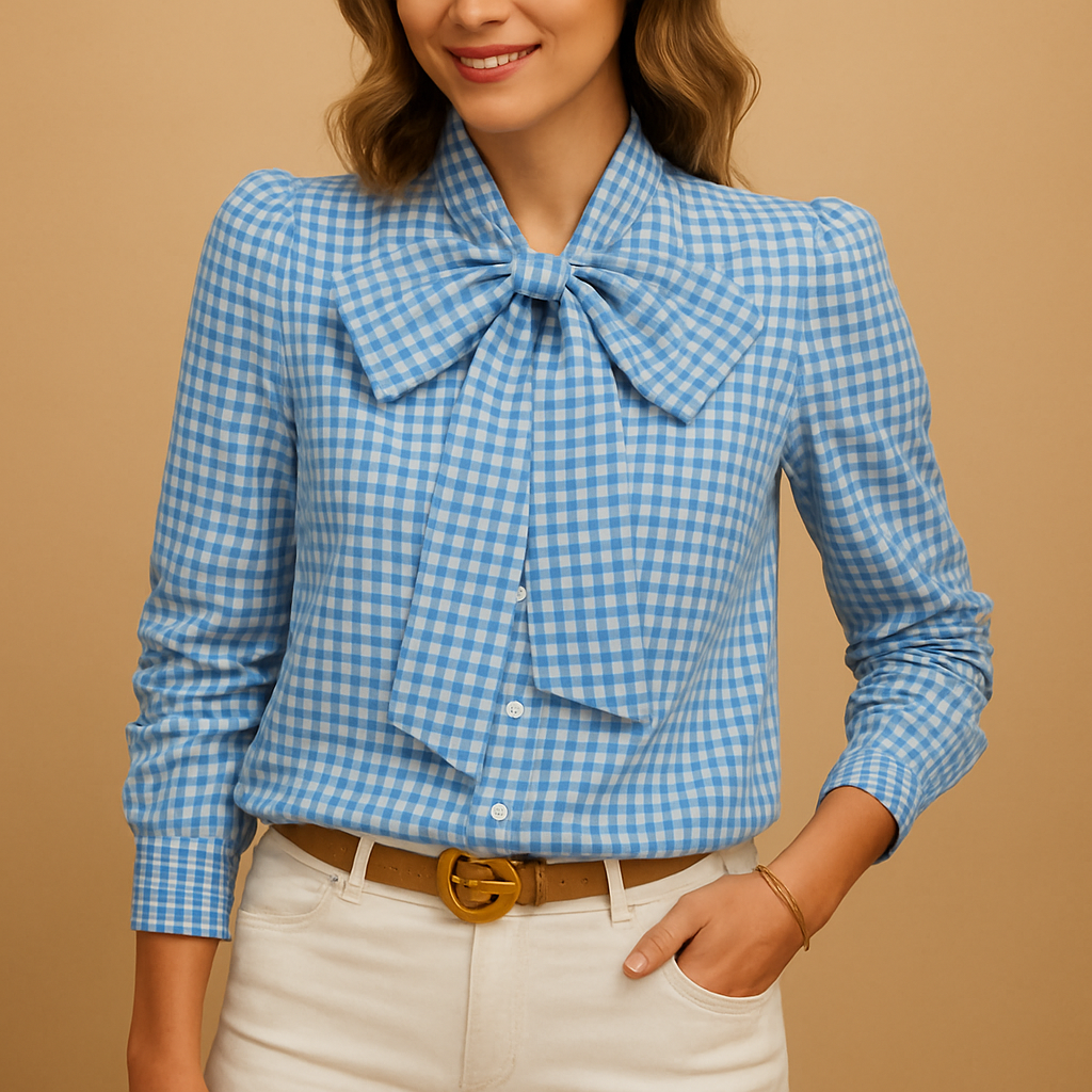 Geruite blouse met strikdetail voor dames | Clarisse