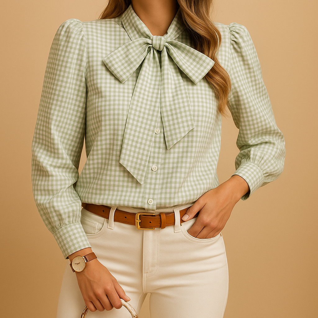 Geruite blouse met strikdetail voor dames | Clarisse